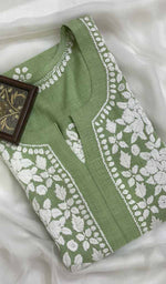 Load image into Gallery viewer, Women&#39;s Lakhnavi Handcrafted Linen Cotton Chikankari Kurti - HONC093744
