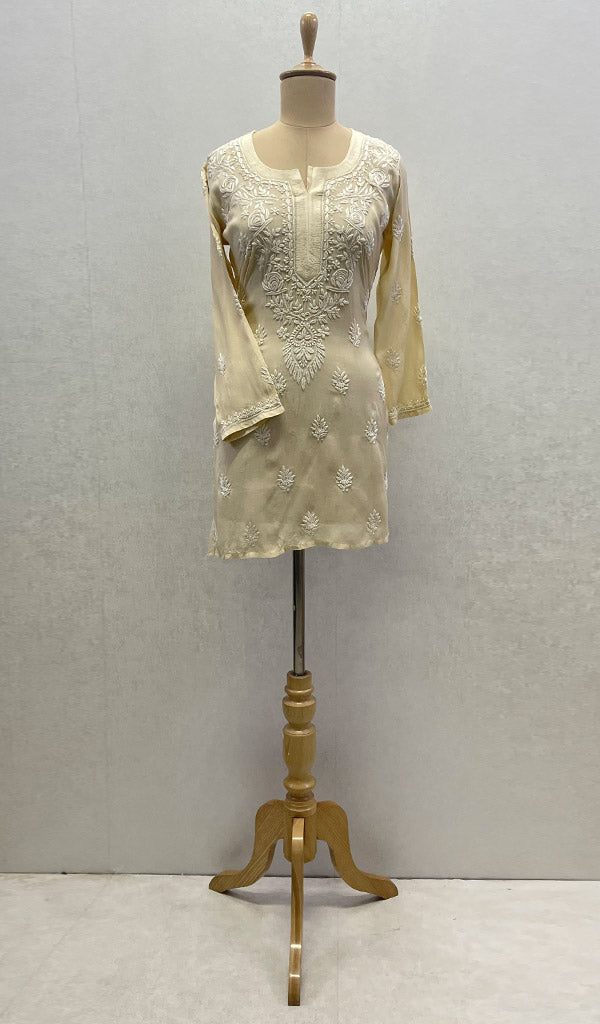 Lucknowi 手工制作平纹细布棉质 Chikankari 上衣 - HONC079234