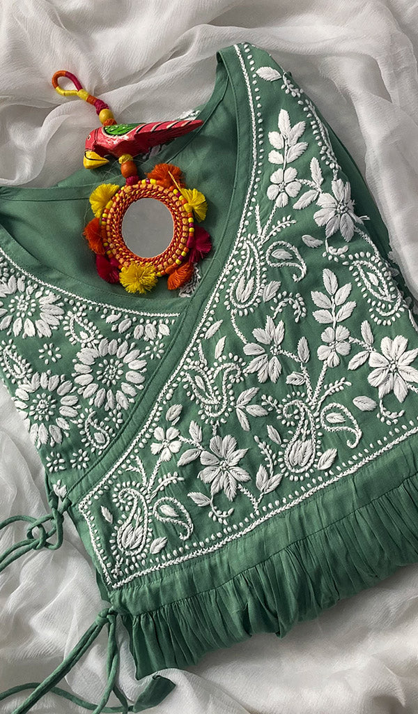 Neha Women's Lucknowi Handcrafted Modal Cotton Chikankari Angrakha Dress - HONC0102784