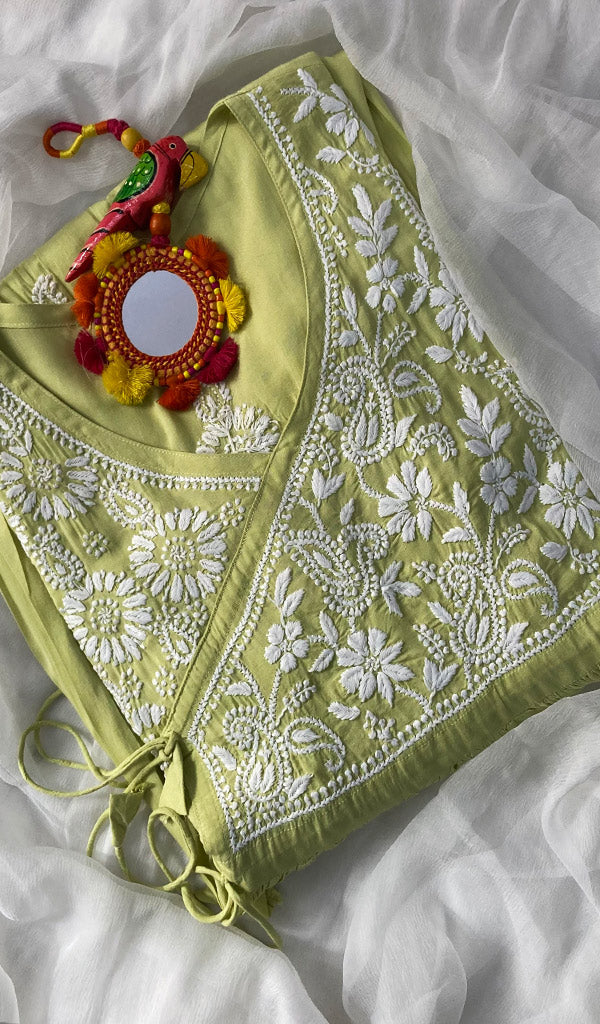 Neha Women's Lucknowi Handcrafted Modal Cotton Chikankari Angrakha Dress - HONC0102808
