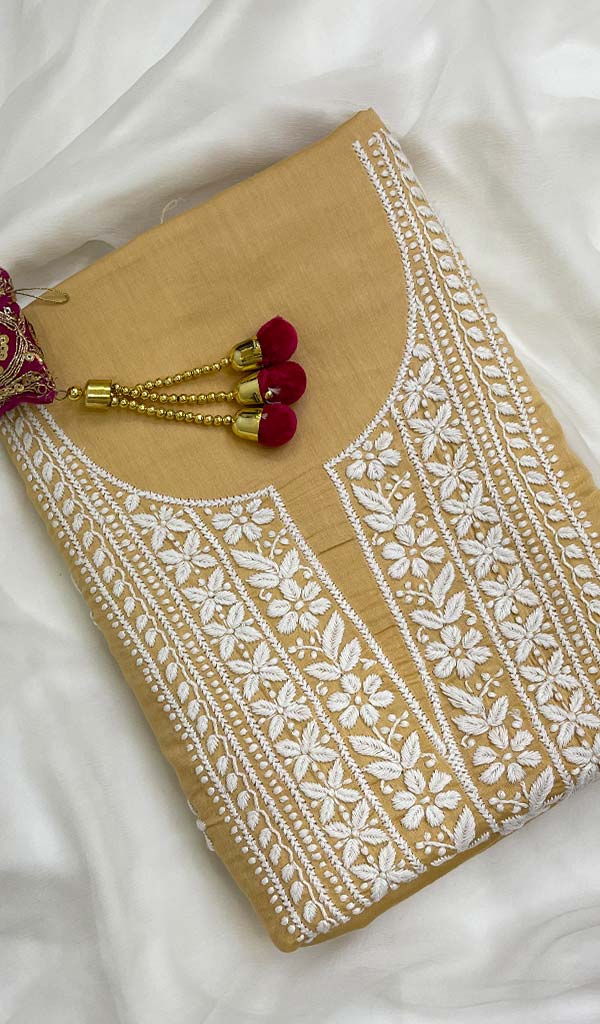 Women's Lucknowi Handcrafted Cotton Chikankari Unstitched Kurti Fabric - Honc096031