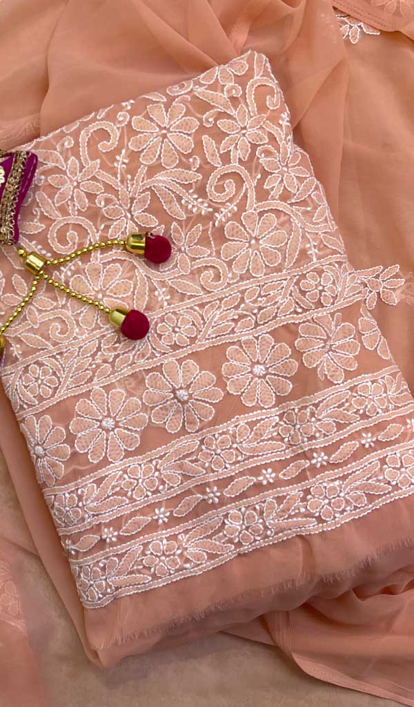 Women's Lucknowi Handcrafted Faux-Georgette Chikankari Suit Material - HONC0110503