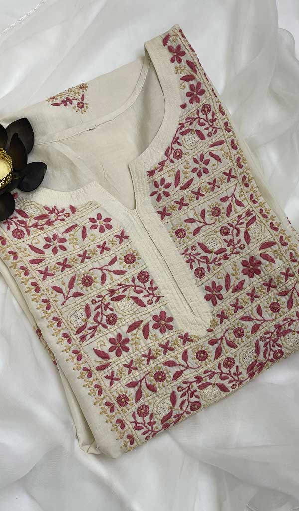 Women's Lucknowi Handcrafted Silk Chikankari Kurti - HONC0109365