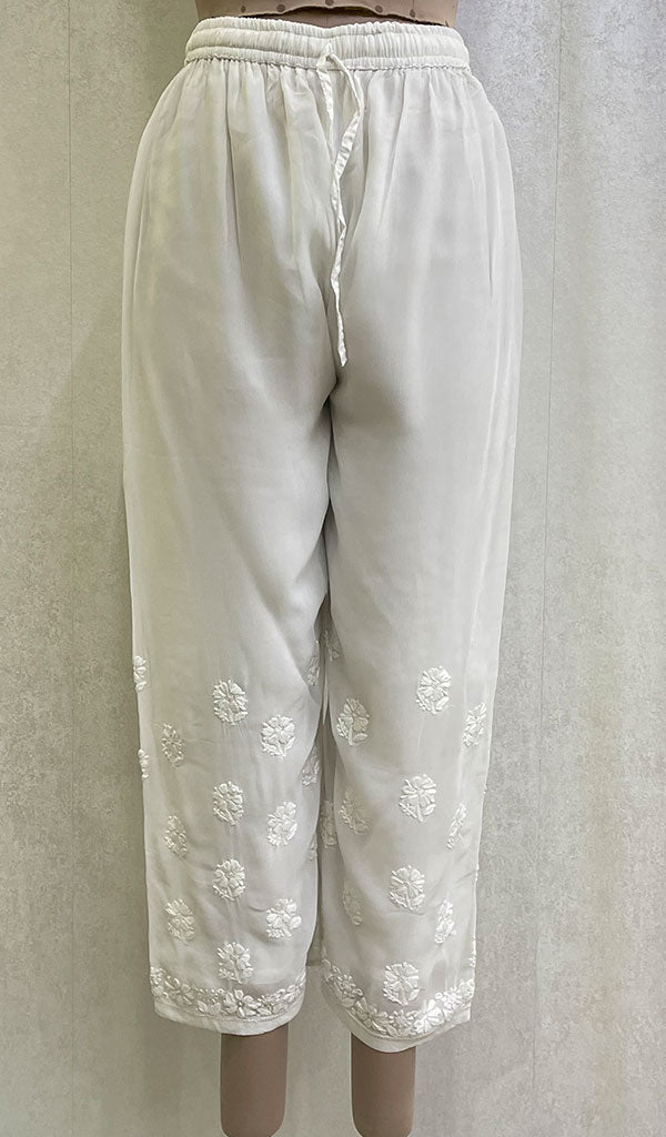 勒克瑙手工制作粘胶乔其纱 Chikankari Palazzo- HONC0110838