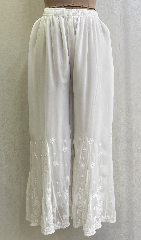 勒克瑙手工制作粘胶乔其纱 Chikankari Sharara - HONC0111492