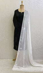 将图像加载到图库查看器中， Lucknowi 手工粘胶乔其纱 Chikankari Dupatta - Honc0115676
