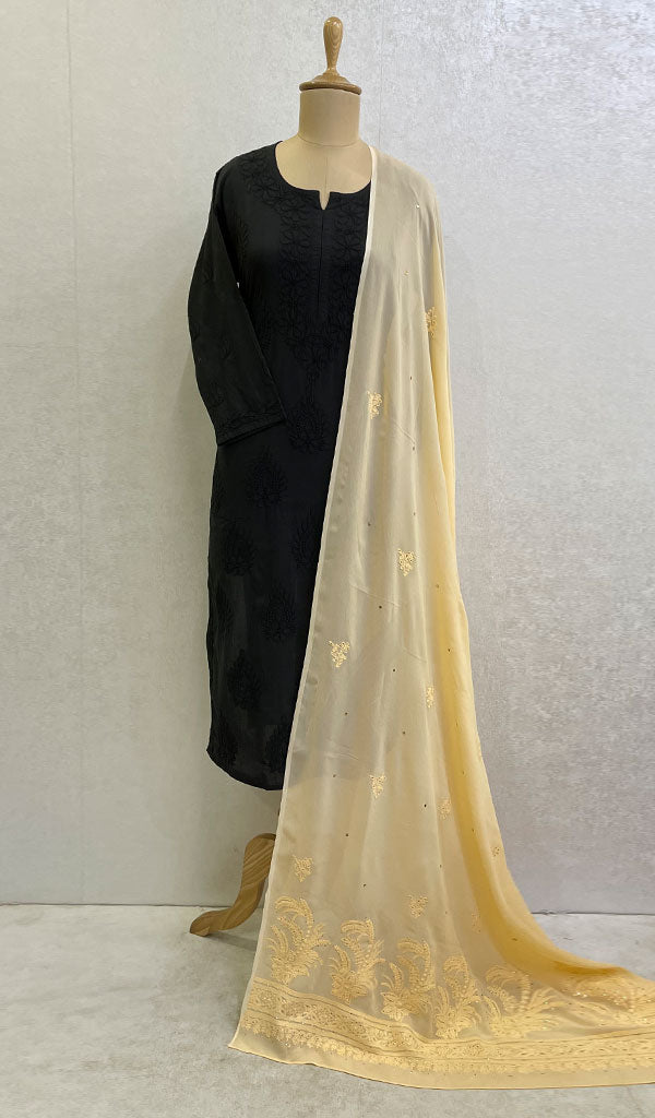 勒克瑙手工制作粘胶乔其纱 Chikankari Dupatta - Honc095696