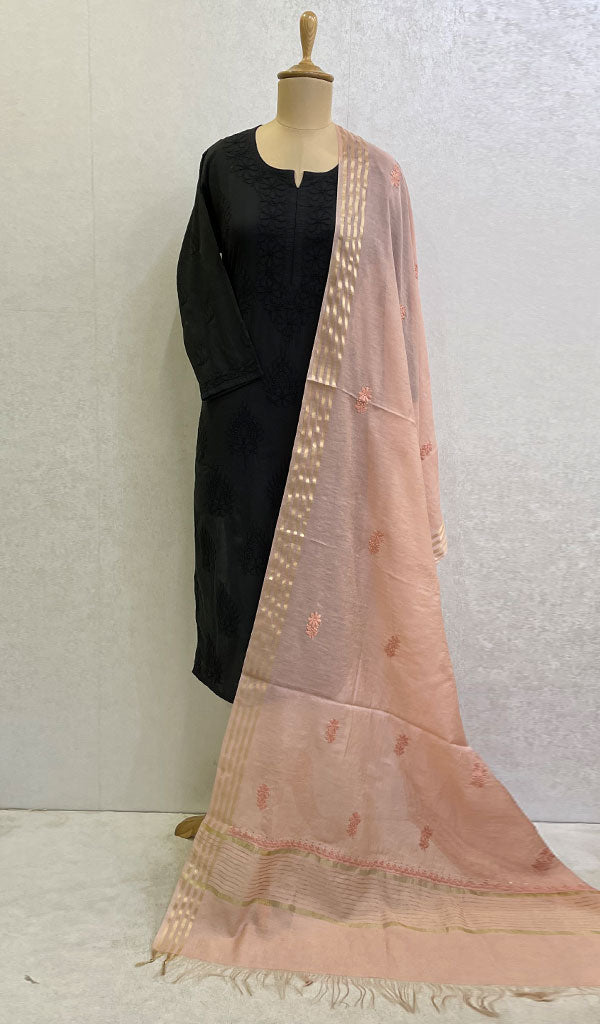 Women's Lakhnavi Handcrafted Chanderi Silk Chikankari Dupatta - Honc0116508