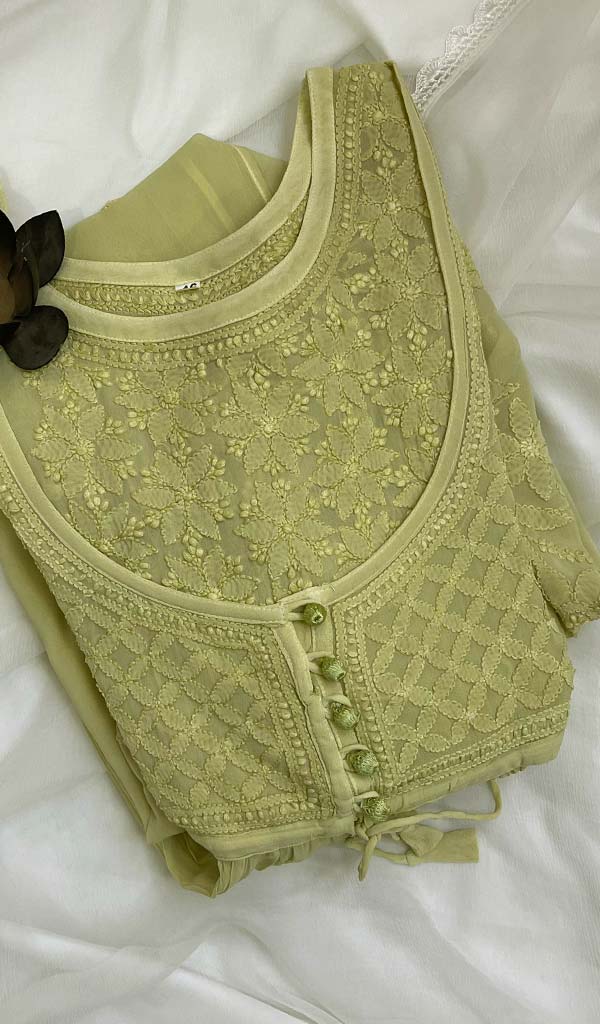 Women's Lakhnavi Handcrafted Viscose Georgette Chikankari Bajirao Dress - HONC098672