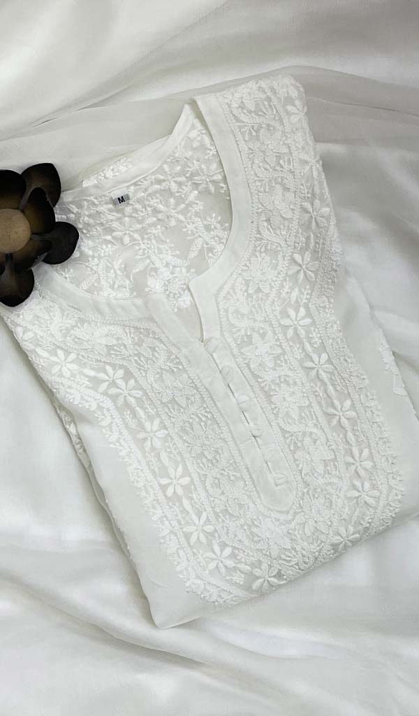 Women's Lakhnavi Handcrafted Organza Chikankari Kurti- HONC0115945