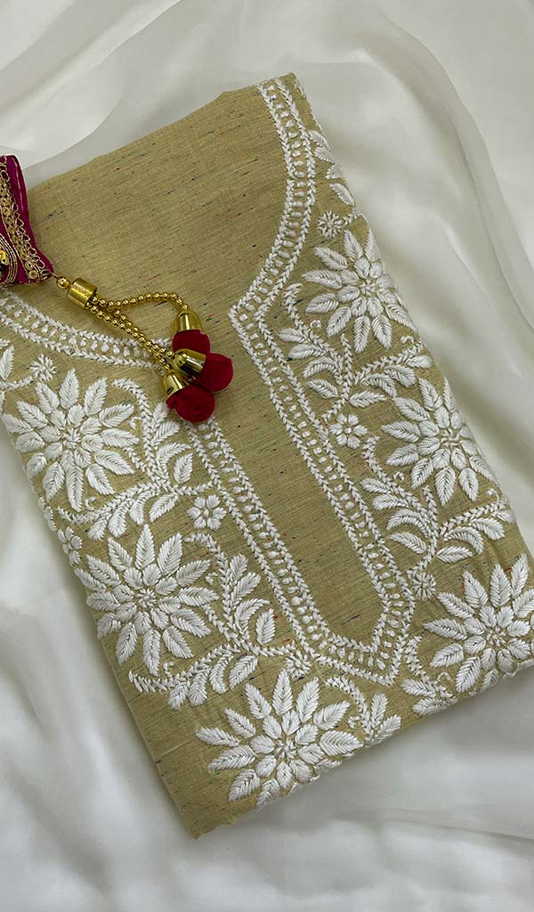 لکھنوی ہاتھ سے تیار کردہ چندیری سلک چکنکاری بغیر سلی ہوئی قرتی فیبرک - Honc0119244