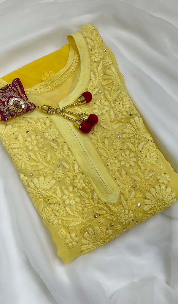 Women's Lakhnavi Handcrafted Viscose Georgette Chikankari Kurti - HONC0105284