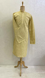 将图像加载到图库查看器中， Men&#39;s Lucknowi Handcrafted Cotton Chikankari Kurta - HONC0123622
