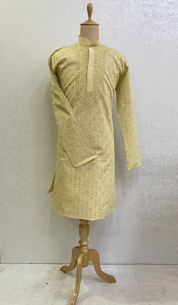 Men's Lucknowi Handcrafted Cotton Chikankari Kurta - HONC0123553