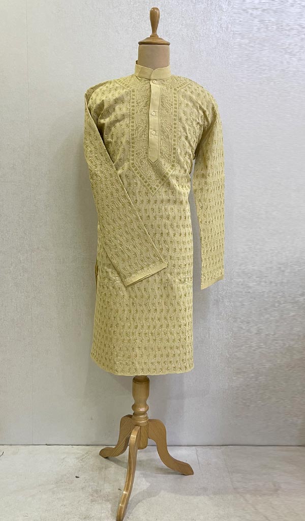 Men's Lucknowi Handcrafted Cotton Chikankari Kurta - HONC0123573