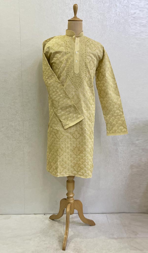 Men's Lucknowi Handcrafted Cotton Chikankari Kurta - HONC0123600