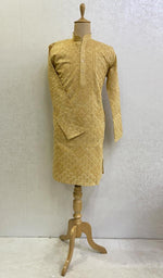 将图像加载到图库查看器中， Men&#39;s Lucknowi Handcrafted Cotton Chikankari Kurta -HONC0123556