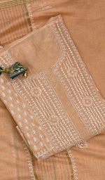 Load image into Gallery viewer, Women&#39;s Lakhnavi Handcrafted Mul Chanderi Chikankari Semi Stitched Kurta  And Dupatta Set- HONC0103528
