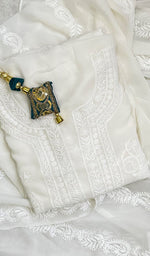 Load image into Gallery viewer, Women&#39;s Lakhnavi Handcrafted Pure Silk Georgette Chikankari Kurta  And Dupatta Set- HONC0116907
