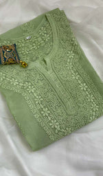 Load image into Gallery viewer, Women&#39;s Lakhnavi Handcrafted Organza Chikankari Kurti - HONC0115938
