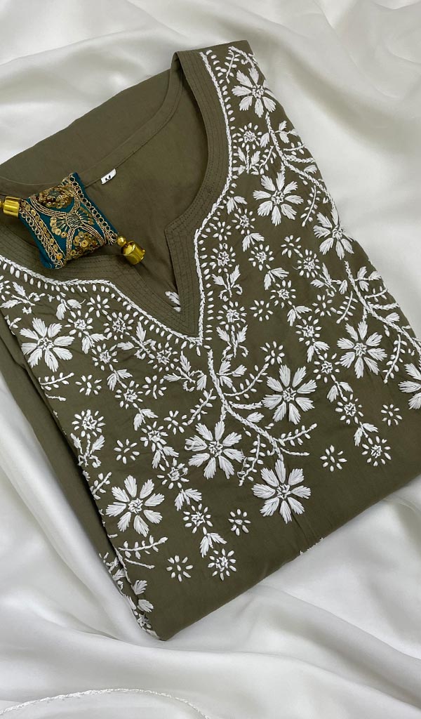 Mahek Women's Lucknowi Handcrafted Mul Cotton Chikankari KuRTI - HONC0110755