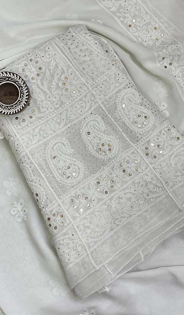 Women's Lucknowi Handcrafted Viscose Georgette Chikankari Anarkali Dupatta Set- HONC01103855