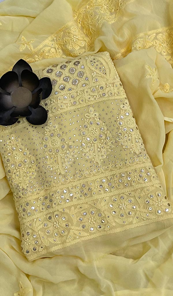 Women's Lucknowi Handcrafted Viscose Georgette Chikankari Suit Material- HONC0114641