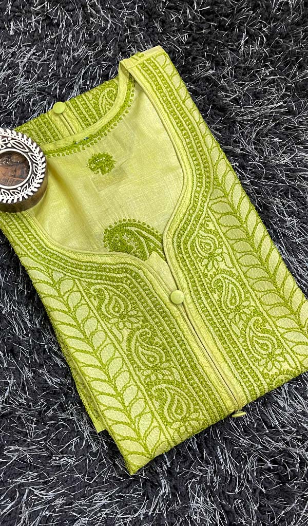 Women's Lakhnavi Handcrafted Tussar Silk Chikankari Kurti - HONC0109229
