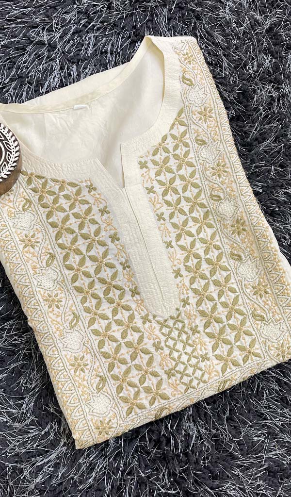 Women's Lucknowi Handcrafted Silk Chikankari Kurti - HONC0130089