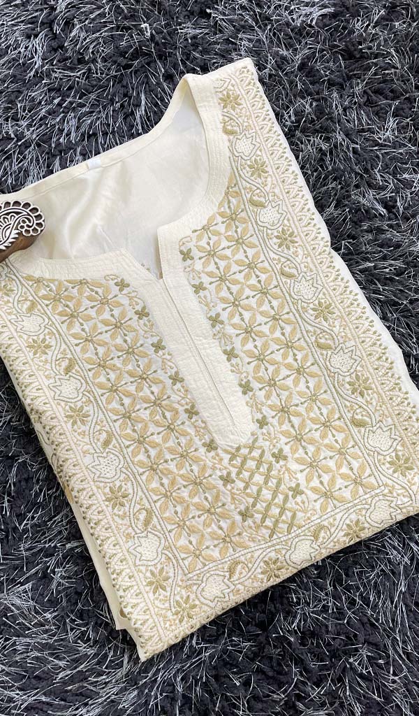 Women's Lucknowi Handcrafted Silk Chikankari Kurti - HONC0130087