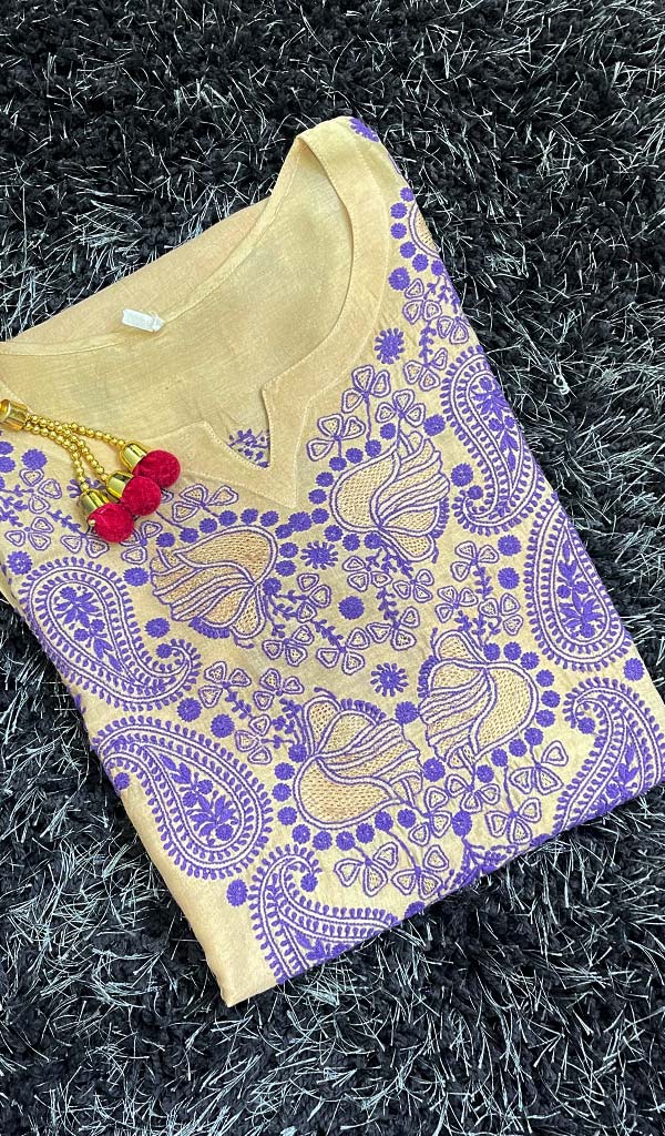 Women's Lakhnavi Handcrafted Tussar Silk Chikankari Kurti - HONC0109228