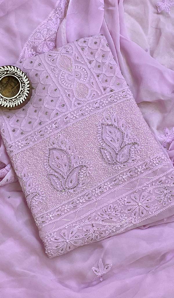 Women's Lucknowi Handcrafted Viscose Georgette Chikankari Suit Material- Honc0101962