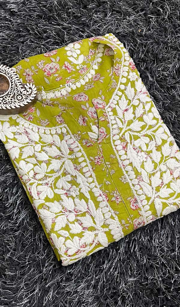 Women's Lucknowi Printed Handcrafted Cotton Chikankari Kurti - HONC0130578