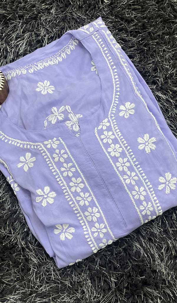 Lucknowi 手工莫代尔棉 Chikankari 礼服 - HONC0122081
