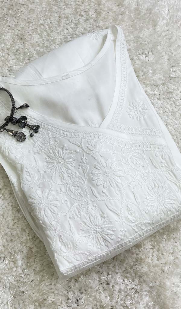 Lucknowi 手工莫代尔棉 Chikankari Angrakha - HONC0127187