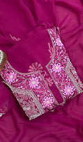 Lucknowi 手工制作的人造乔其纱 Chikankari 西装材料 - Honc0107084