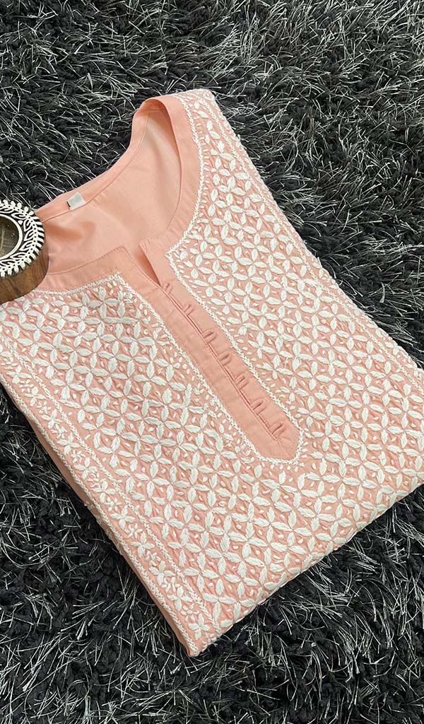 Tayeba Women's Lucknowi Handcrafted Mul Cotton Chikankari Kurti - HONC0133772