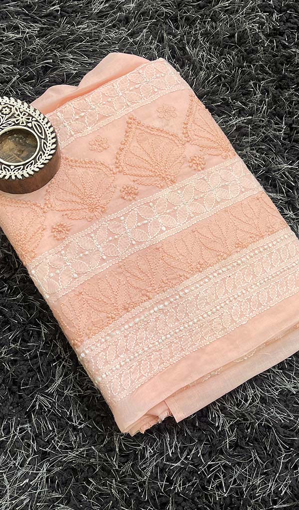 Lucknowi Handcrafted Cotton Chikankari Unstitched Kurti Fabric - Honc0121964