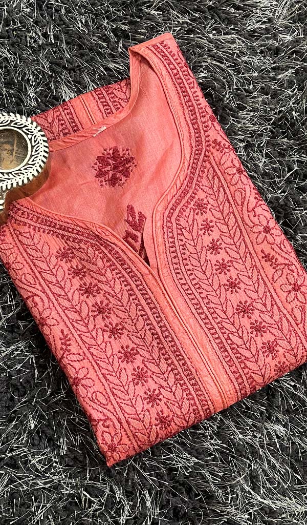 Women's Lucknowi Handcrafted Silk Chikankari Kurti - HONC0109242