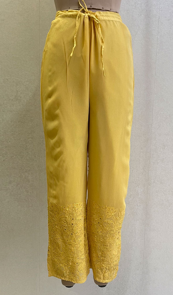 勒克瑙手工制作粘胶乔其纱 Chikankari Palazzo - HONC095722