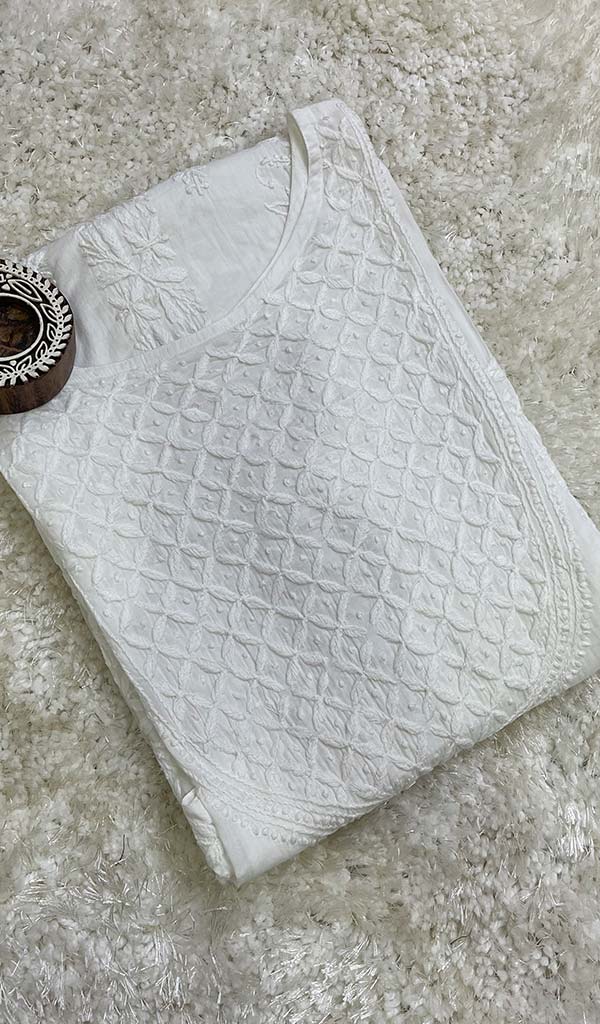 Lakhnavi 手工制作 Mulmul 棉 Chikankari Kurti - HONC096490