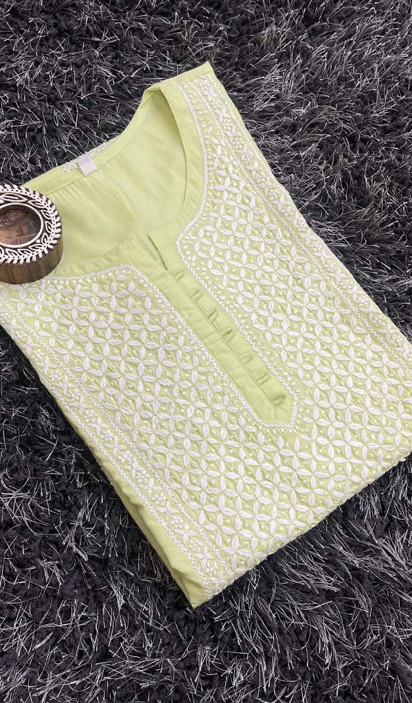 Tayeba Women's Lakhnavi Handcrafted Mulmul Cotton Chikankari Kurti- HONC0133788