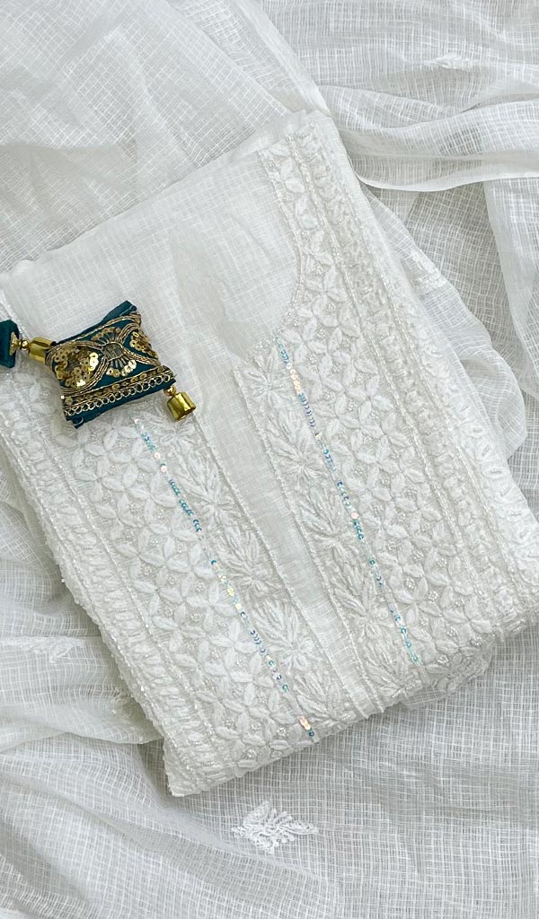 Women's Lakhnavi Handcrafted Kota Cotton Chikankari  Kurta  And Dupatta Set- Honc0126029