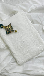 将图像加载到图库查看器中， Lakhnavi 手工制作的棉质 Chikankari Kurta 带 Dupatta 面料 - Honc091050