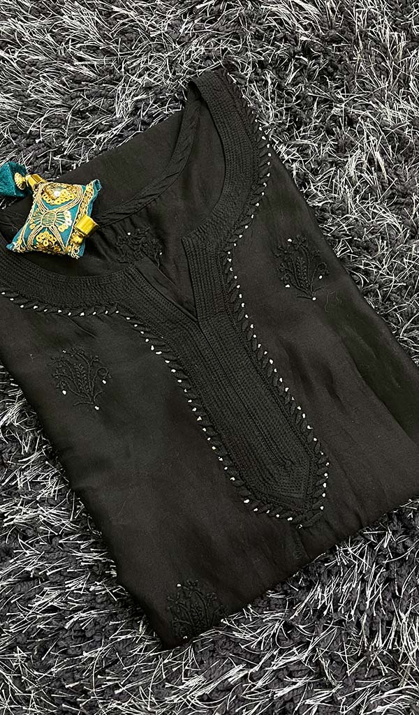 Women's Lucknowi Handcrafted Chanderi Silk Chikankari Kurti - HONC090055