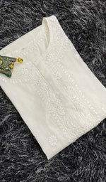 Load image into Gallery viewer, Women&#39;s Lucknowi Handcrafted Mul Chanderi Chikankari Kurti - HONC088193
