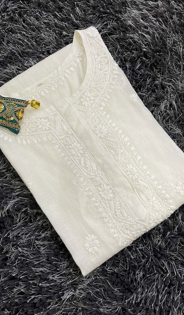 Women's Lucknowi Handcrafted Mul Chanderi Chikankari Kurti - HONC088193