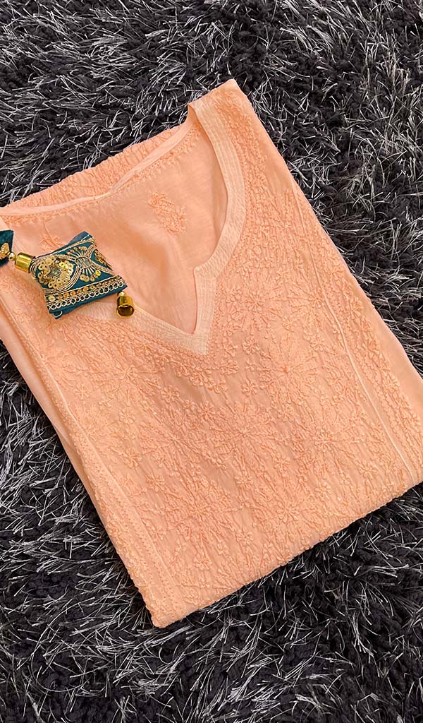勒克瑙手工制作的平纹细布 Chikankari Kurti - HONC0115878