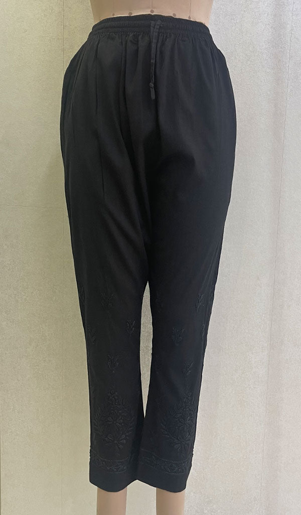 Lucknowi 手工制作亚麻棉 Chikankari 裤子 - HONC0137024 