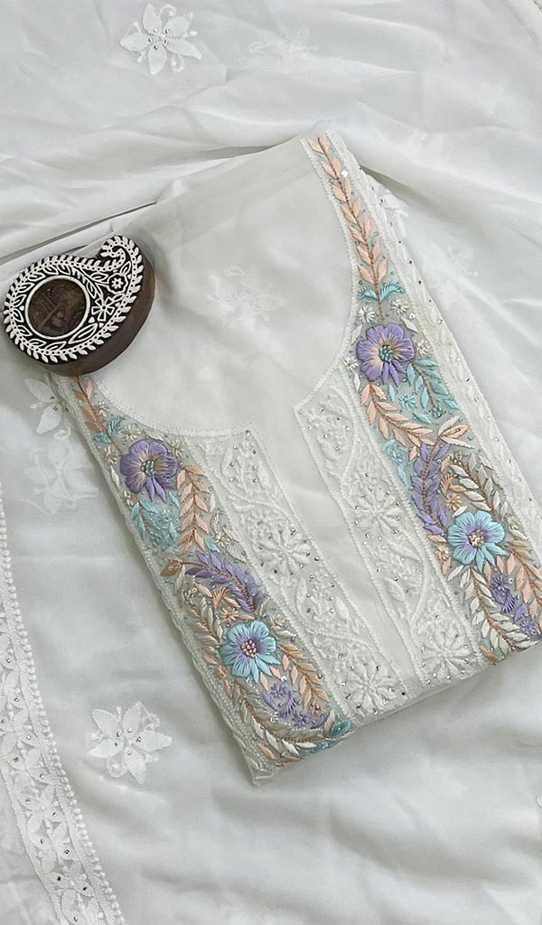 Women's Lucknowi Handcrafted Viscose Georgette Chikankari Kurta Dupatta Set - Honc0132410